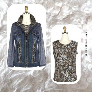 🌀🏷️🆕🎉 leopard print navy blue mesh jacket with leopard print tank top